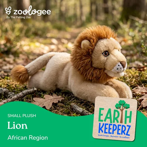 The Petting Zoo Peluche de león, regalos para niños, animales de vida silvestre Earth Keeperz, juguete de peluche de león marrón Zoologee, 10