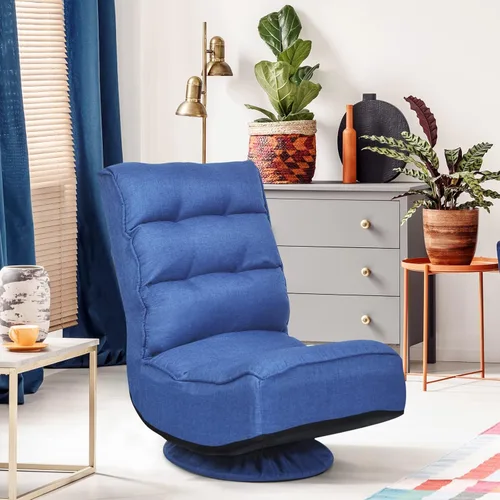 Vista 13 de COSTWAY Silla plegable de suelo, silla de videojuegos ajustable de 5 posiciones con giro de 360 grados, funda desmontable, respaldo acolchado