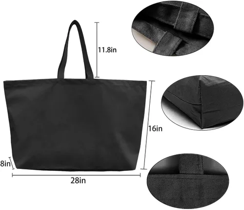 Vista 4 de Bolsa de lona grande, extra grande, para compras, playa, reutilizable, más grande, bolsa sólida lisa de 28 x 8 x 16 pulgadas