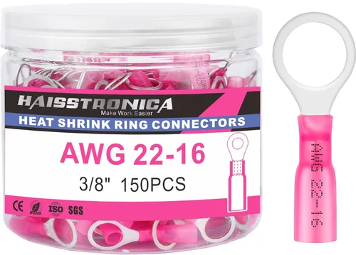 Vista 11 de Haisstronica - 200 conectores de anillo termorretráctil de calibre 1/4" de grado marino, conectores de alambre azul AWG 16-14, conectores de anillo