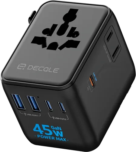 Vista 22 de Adaptador de viaje universal, adaptador de enchufe de viaje internacional con 2 puertos USB-C y 2 puertos USB-A, con toma de corriente AC adicional