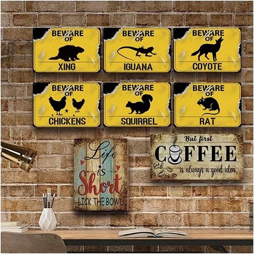 Vista 5 de PINWAGING Letrero de madera con texto en inglés "Coffee is Always A Good Idear", divertido, vintage, cafetería, pub, cocina, hogar, pared