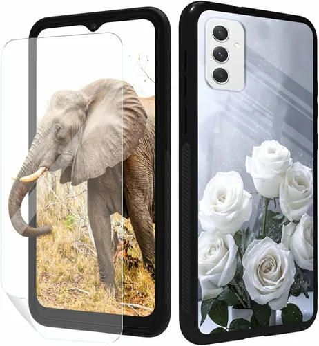 Vista 58 de for Samsung Galaxy A17 5G Phone Case 6.7" with Screen Protector Slim Tempered Glass Back Cover A Purple Cat Design Shockproof Protective Case for