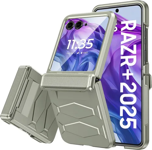 Vista 34 de Vizvera para Motorola Razr 2024 - Funda con tapa con bisagra, protector de pantalla incorporado, a prueba de golpes, funda todo en uno para Negro