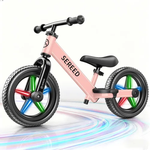 Vista 11 de SEREED Bicicleta de equilibrio para niños de 2 a 5 años, sin pedales, ajuste sin herramientas, placa personalizable con calcomanías, regalo para Rosa
