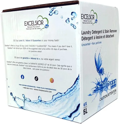 Vista 9 de Excelsior HE - Detergente para ropa con removedor de manchas natural para 333 cargas de sin perfume, 5 litros ecológico (1 paquete)