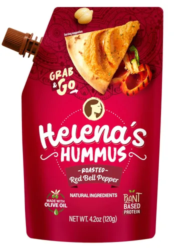 Vista 7 de Helena Hummus (pack de 3), estable en estante, sin conservantes añadidos, 2 hummus natural clásico de 4.23 oz y 1 hummus de pimiento rojo asado