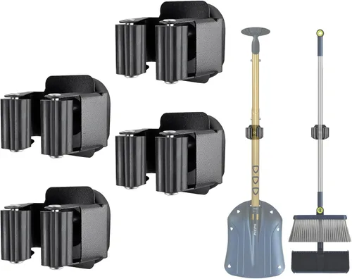 Vista 8 de Soporte de pared magnético mejorado para escoba y trapeador, ahorro de espacio, resistente, sin taladrar sobre la puerta, agarre de escoba