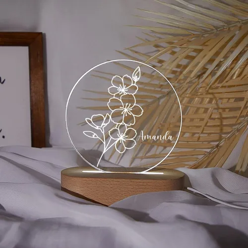Vista 46 de Luz nocturna de flor de nacimiento, luz de noche de flor de caléndula de octubre, luz LED personalizada, regalos para amigos, lámpara de noche LED