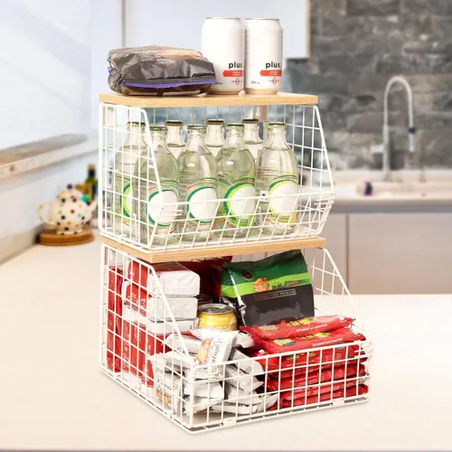 Vista 13 de Estante Magnético para Refrigerador con Tapa de Madera, Cesta de Frutas Resistente, Contenedores de Almacenamiento de Frutas, Papas y Cebollas