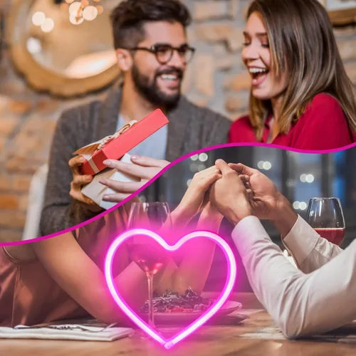 Vista 5 de Letrero de neón con forma de corazón rosa, funciona con pilas o USB, luces LED para decoración del día de San Valentín, regalos de San Valentín