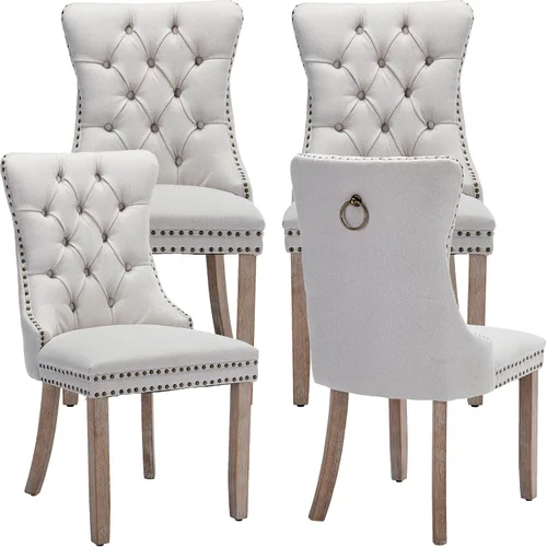 Vista 80 de ODUSE-DAILY - Juego de 2 sillas de cocina y comedor de terciopelo beige, con capitoné, tapizadas en terciopelo, estructura de madera maciza