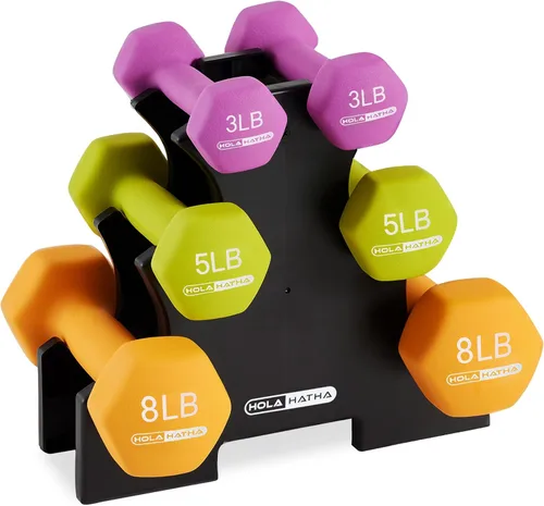 Vista 18 de HolaHatha Neoprene Dumbbell Weights Set w/Rack, Home Gym Equipment - Portable Weighted Exercise Dumbbells for Fitness, Training, and Lifting Workouts