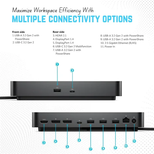 Vista 4 de Estación de acoplamiento Dell WD25 USB-C con alimentación de 100W, pantalla dual HDMI/DP, LAN 2.5GbE y cable USB-C – Garantía de 3 años