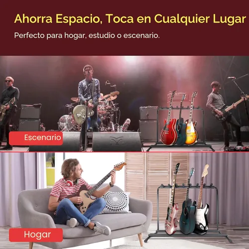 Vista 5 de Pyle - Soporte para varias guitarras con 7 ranuras, soporte de exhibición - Estructura universal diseñada para guitarras eléctricas, acústicas