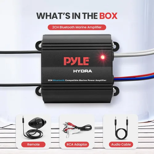 Vista 6 de Pyle Amplificador marino automático de 2 canales, 200 vatios RMS 4 OHM estéreo de rango completo con Bluetooth inalámbrico y potente altavoz Prime
