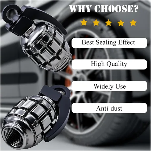 Vista 111 de 4 tapas de válvula de neumático, cubiertas universales de válvula de neumático de aleación de aluminio para automóviles, camiones, SUV, Negro