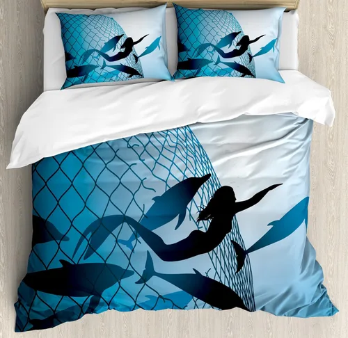 Vista 93 de Ambesonne Hawaii - Juego de funda de edredón de verano, palmeras y hojas exóticas de helecho, fondo colorido abstracto, juego de ropa de cama