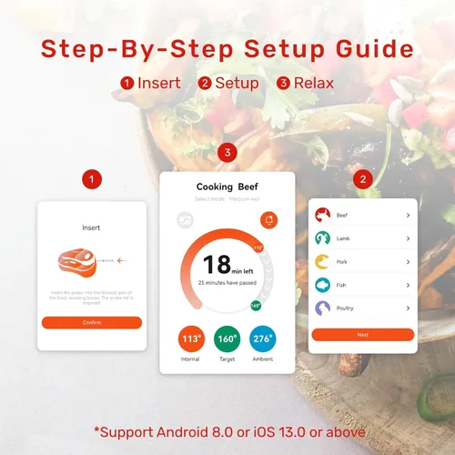 Vista 4 de Termómetro de carne inalámbrico Meatmeet S Pro, termómetro Bluetooth, termómetro de carne digital inteligente inalámbrico con control de aplicación