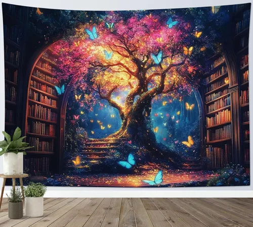 Vista 11 de HVEST Black and White Mountain Tapestry Wall Hanging Moon Psychedelic Galaxy Space Wall Art Tree Forest Nature Landscape Tapestry for Bedroom Living