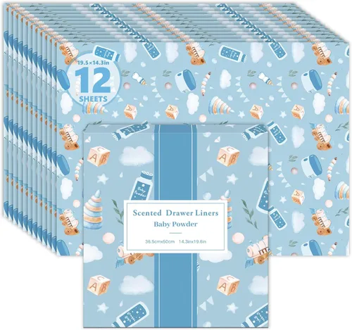 Vista 12 de SCENTORINI Revestimientos para cajones para tocador, 6 hojas de lavanda + 6 hojas de forro de cajón con aroma a polvo de bebé, forro de papel