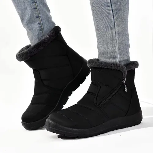 Vista 6 de Cheval Winter Snow Zip Up Boots for Women, Fur Lined Warm Ankle Booties, Outdoor Anti-slip Waterproof Comfortable Short Boot, Botas De Invierno Para