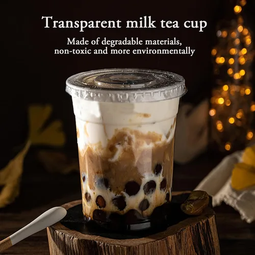 Vista 6 de Juego de 50 vasos de plástico transparente con tapas planas, vasos desechables de café helado de 16 onzas con pajitas y calcomanías, vasos