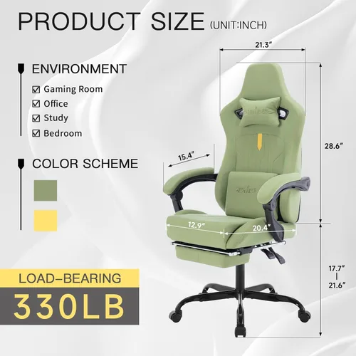 Vista 27 de Gaming Chair with Footrest Ergonomic Computer Chair Massage Lumbar Cushion, Racing Video Game Chair Adjustable Rocker Recliner Executive Office Desk