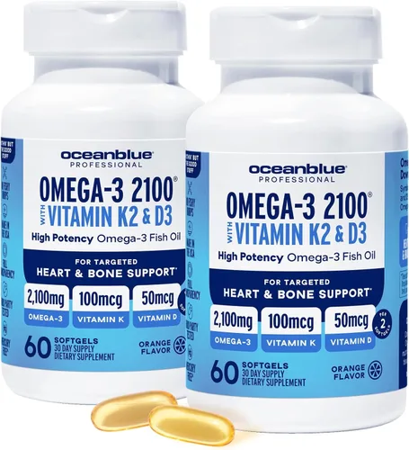 Vista 10 de Oceanblue Omega-3 2100 Profesional con Vitamina K2 y Vitamina D3-60 Unidades – Suplemento omega-3 de aceite de pescado sin eructos de Triple