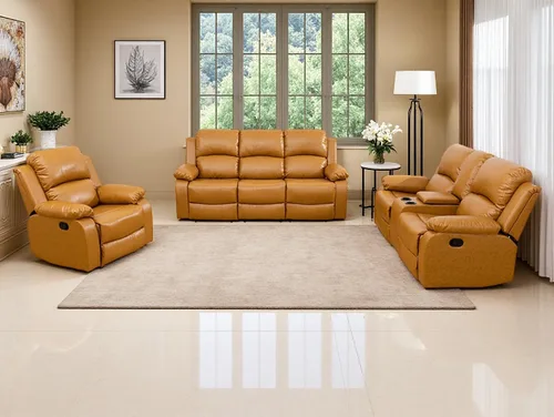 Vista 9 de Juego de sofá reclinable de tela de 2 piezas, juego de muebles de sala de estar, moderno juego de sofá reclinable manual con portavasos/consola