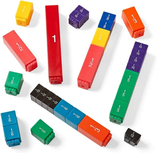 Vista 7 de Hand2mind - Juego de cubos de torre de arcoíris de fracciones, equivalencia de fracciones, materiales de bloques matemáticos Montessori para niños