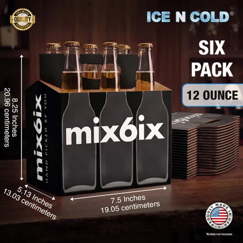 ICE N COLD Paquete de 6 portadores de cartón, estilo de rayos X negros, fabricados en Estados Unidos, transporte seguro y fácil para botellas de