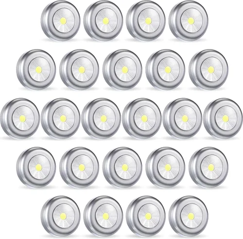 Macarrie Paquete de 24 luces LED de disco de 2.68 pulgadas, mini luz nocturna táctil inalámbrica, 60 lúmenes, funciona con pilas, luces adhesivas