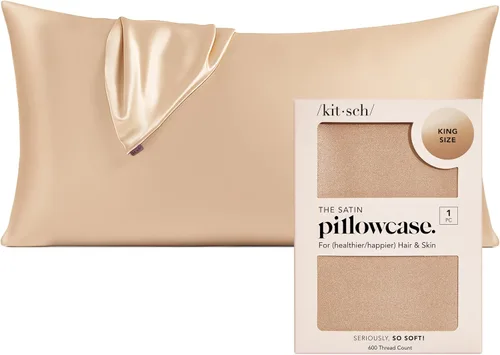 Vista 34 de Kitsch - Funda de almohada de satén con cremallera de tamaño queen/estándar, para el cabello y la piel, funda refrescante más suave que la seda
