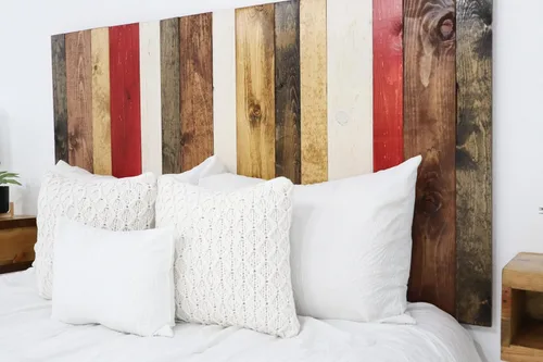 Vista 73 de Diseño mixto: cabecero hecho a mano. Se monta en pared: Fácil instalación:, Madera, Mezcla de todo terreno.