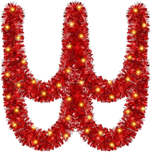 Vista 18 de Kingdder Guirnalda de Oropel de Navidad de 16.4 pies Iluminada Metálica Trenzada Decoración de Árbol Preencendida Operada con Batería 50 LED