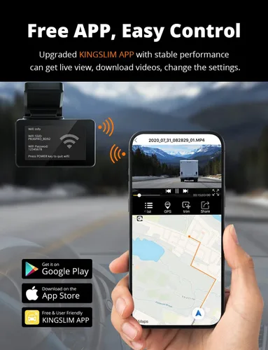 Vista 3 de Kingslim D4 Dual Dash Cam con GPS WiFi integrado, frontal 4K/trasera 2.5K 1080P para coches, pantalla táctil IPS de 3 pulgadas, cámara de tablero
