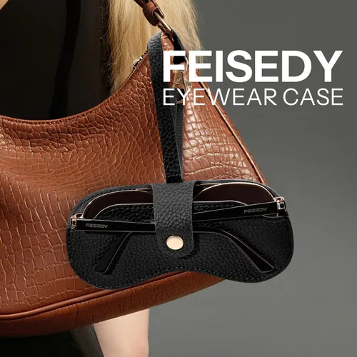 Vista 2 de FEISEDY Paquete de 2 fundas de cuero suave para lentes de sol, soporte delgado y portátil para gafas, correa de muñeca con cierre para viajes