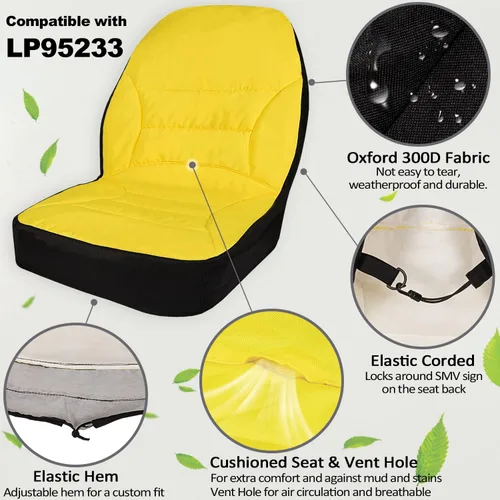 Vista 3 de Funda de Asiento Grande Acolchada con Respaldo de Asiento de Hasta 18'' de Alto Compatible con John Deere LP95233 para Tractor Utilitario Compacto