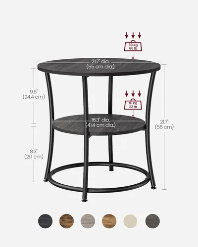 Vista 3 de VASAGLE Mesa auxiliar redonda de 21.7 pulgadas, mesa auxiliar de 2 niveles, mesita de noche con marco de acero, parte superior espaciosa
