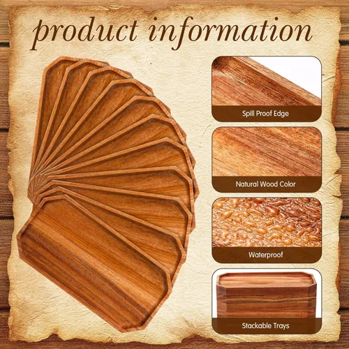 Vista 3 de Dandat Paquete de 12 platos de madera de acacia a granel, bandeja rústica de 10 x 5 pulgadas, bandeja rectangular de charcutería, plato de queso