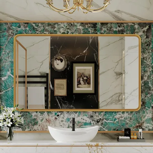Vista 11 de Black Framed Mirrors for Bathroom,40 x 30 Inch Rounded Conner Rectangle Bathroom Mirror for Wall, Matte Black Vanity Mirror with Tempered