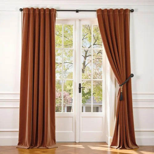 Vista 64 de Lazzzy - 2 paneles de cortinas opacas de terciopelo, con aislamiento térmico, muy suaves, lujosas, con bolsillo para cortinero, para dormitorio