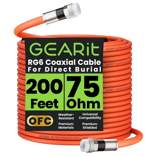 Vista 13 de GEARit Cable coaxial para entierro directo (40 pies) RG6 70 ohmios RF impermeable subterráneo en la pared con funda de goma, Internet de alta