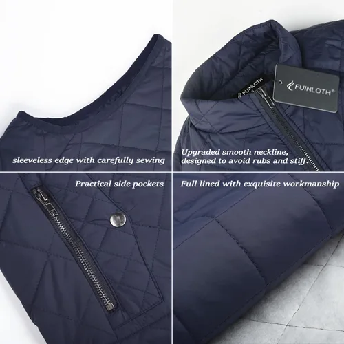 Vista 5 de Fuinloth - Chaleco acolchado para mujer, diseño de cuello alto, ligero, con cierre