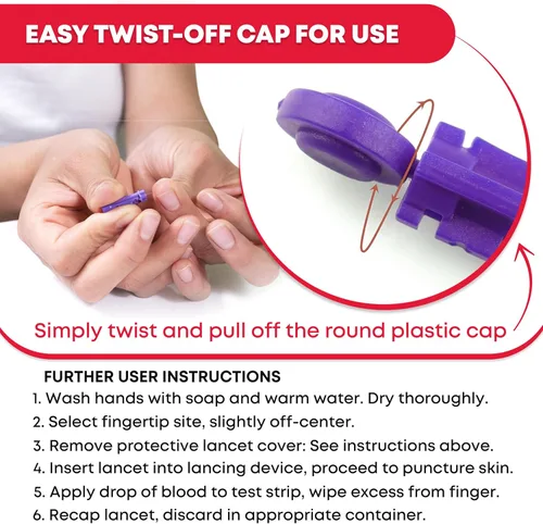 Vista 3 de Ever Ready First Aid Lancetas estériles con tapa giratoria de 1.06 oz, color morado, 500