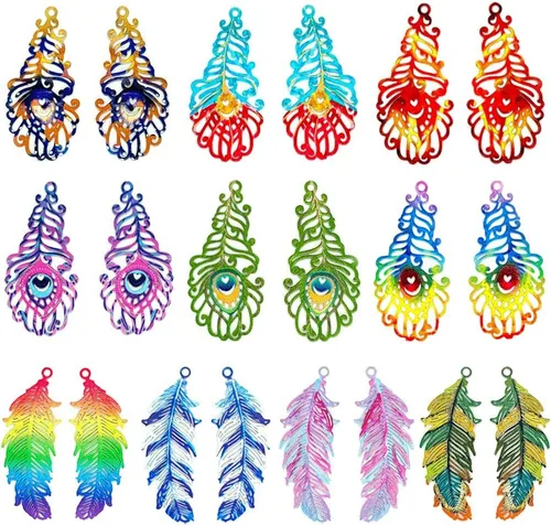 Dijes de plumas de filigrana multicolor colgante de pluma pintado de color hueco para pendientes de bricolaje collares accesorios para fabricación