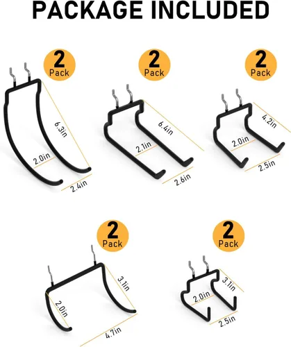 Vista 3 de INCLY Paquete de 10 ganchos resistentes para tablero de clavijas, 1/4 de pulgada, soporte para herramientas de tablero de clavijas, accesorios