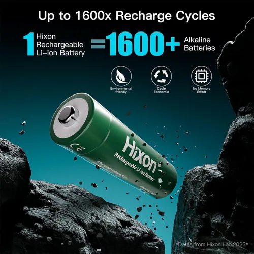 Vista 2 de Hixon Baterías de litio recargables AA de 1.5 V, paquete de 4 baterías recargables de iones de litio doble AA de 3000 mWh, 1.5 voltios, salida