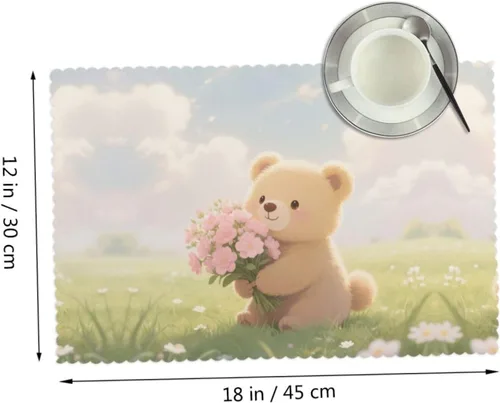 Vista 2 de Rectangular Placemats Set of 4, Heat Resistant Bear Printed Kitchen Dining Table Mats